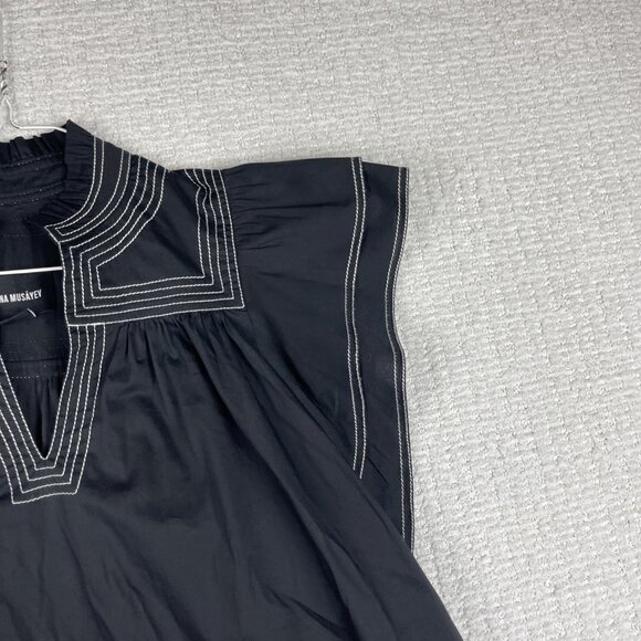 Sabina Musayev Black Ruffle Mini Dress V Neck Black / White Summer Sz S - Picture 4 of 16